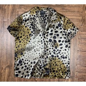 Vintage City Silk Button Down Blouse Cheetah Print Short Sleeve 100% Silk Sz M